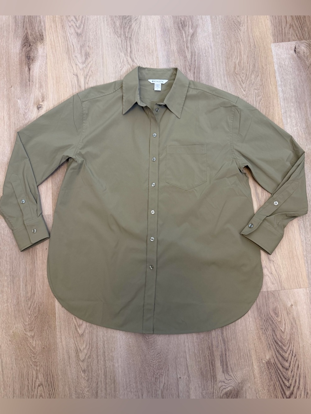 NWT Athleta Midday Relaxed Olive Green Button-Up Shirt